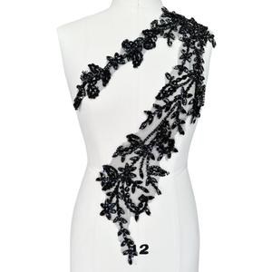 Handmade Shining Acrylic Rhinestones on lace Applique Sewing Beads Stones Trim Patches Accessories for Wedding Dress (Black)
