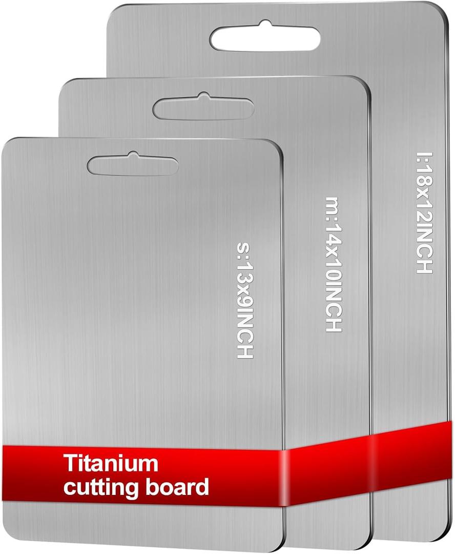 2026 New 100% Titanium Cutting Boards for Kitchen Dishwasher Safe, Double Sided Cutting Boards for Kitchen, Pure Titanium Cutting Board Set of 3 (S+M+L) (Titanium)
