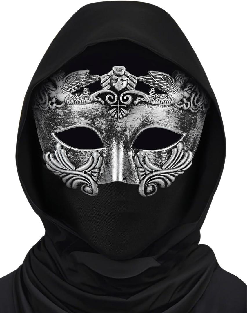 Guayma Steampunk Oni Masquerade Mask for Men/Women Halloween Mardi Gras Venetian Costume Party Prom Ball (Roman-silver)