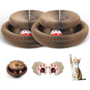 2pcs Kitty Kurlz Cat Toy - Foldable Accordion Cat Scratching Board with Bell Ball - Interactive Cardboard Scratcher cat Toys for Engaging Play