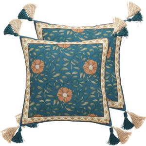 patdrea Designer Square Throw Pillow Covers Set of 2,French Floral Blue Farmhouse Linen Vine Branch Pattern Pillow Cover,Decorative Pillowcases Cushion for Bed Living Room Outdoor Car,18"x18"