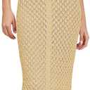 Saodimallsu Womens Halter Crochet Cover Up Fringe Sexy Backless Sleeveless V Neck Collared Vacation Beach Maxi Dress (Small, Khaki)