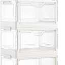 3-Pack Multi-purpose Clear Stackable Storage Bins with Lids Magnetic Doors Open Front Foldable Plastic Craft Containers Closet Organizers Box for Bedrooms Playrooms Dolls Kids' Toys 24 QT