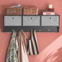 SoBuy Wall Shelf with Hooks, Coat Rack Wall Mount with Shelf Entrywall Storage Cabinet Unit with 3 Baskets 5 Hooks, Black, FRG282-SCH