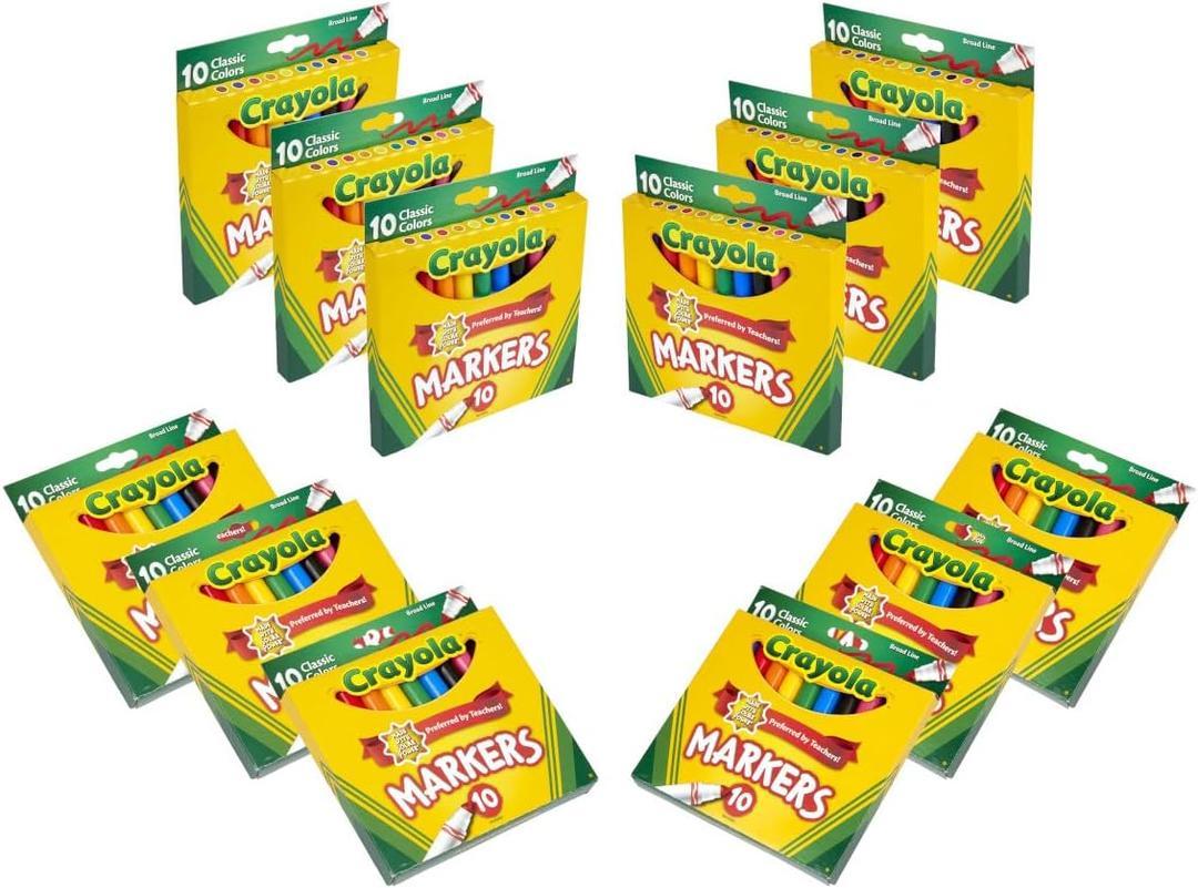 Crayola Broad Line Markers (1 pack of 10) Bulk School Coloring Markers for Kids, Must Have Classroom Supplies for Teachers, Preschool & Kindergarten Supplies