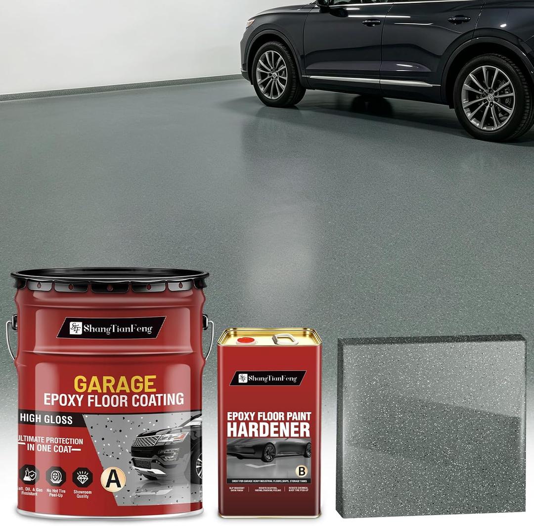4 Gallon Luxury 3‑Component Epoxy Colored Sand Self‑Leveling Floor Paint, Marble‑Effect, 100% High Solids, 5.5:1 Sand‑Aggregate Ratio, 6H Hardness,1.5mm Finished Thickness (Light Gray ,100 Sq.Ft)