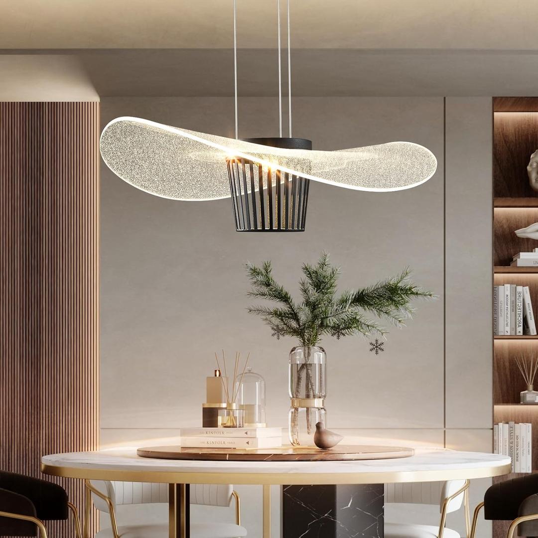 Modern Chandelier 22.4In Black Round Pendant Light LED Dimmable Kitchen Chandeliers Over Table for Dining Room, Island, Living Room, Bedroom, Foyer