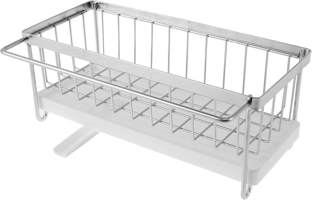 Sink Caddy Organizer with Towel Holder Stainless Steel Sink Caddy Holder with Drain Tray Sponge Rack Rotating Drain Rustproof Organizer Rack for Home(silver)