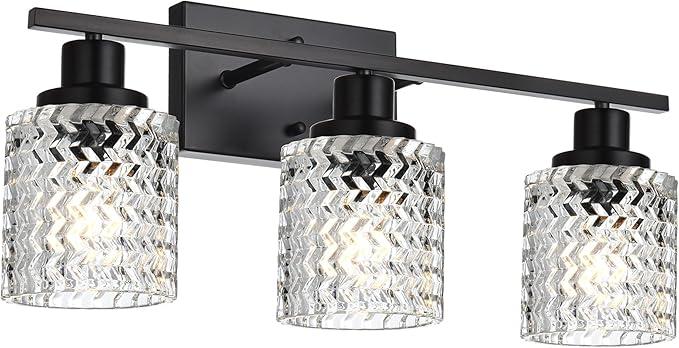 MELUCEE 3 Lights Bathroom Light Fixtures Brushed Nickel Modern Vanity Lights Indoor Wall Mounted Light with Hammered Glass Shade Suitable for Bathroom Living Room Hallway