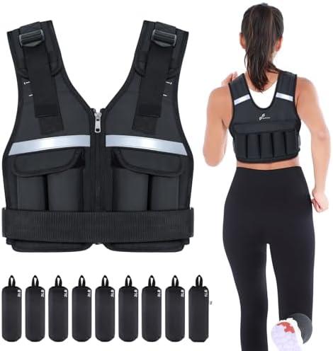 Sportneer Adjustable Weighted Vest Weights: 18 lbs, Washable Weight Vest 16 In 1 Fast Adjust Rucking Vest for Women and Men Home Gym Workout Fitness Strength Training Vests