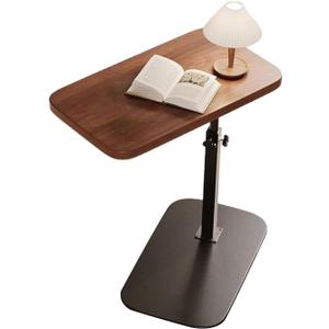 SnowTing Adjustable Height C Shaped End Table, 360 Swivel Small Side Wooden Sofa Tray for Living Room, Bedroom, Office, Floating Nightstand, Mini Coffee Table, Sofa Bathtub Side Desk (Walnut)
