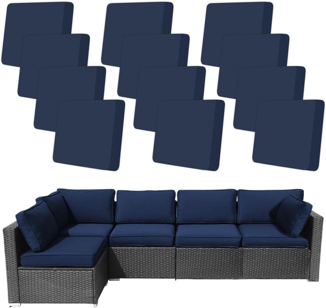 12Pcs Patio Cushion Covers, Stretch Cushion Covers Replacement, Replacement Washable & Reusable Furniture Protector for Patio Couch (Navy Blue, Cover Only)
