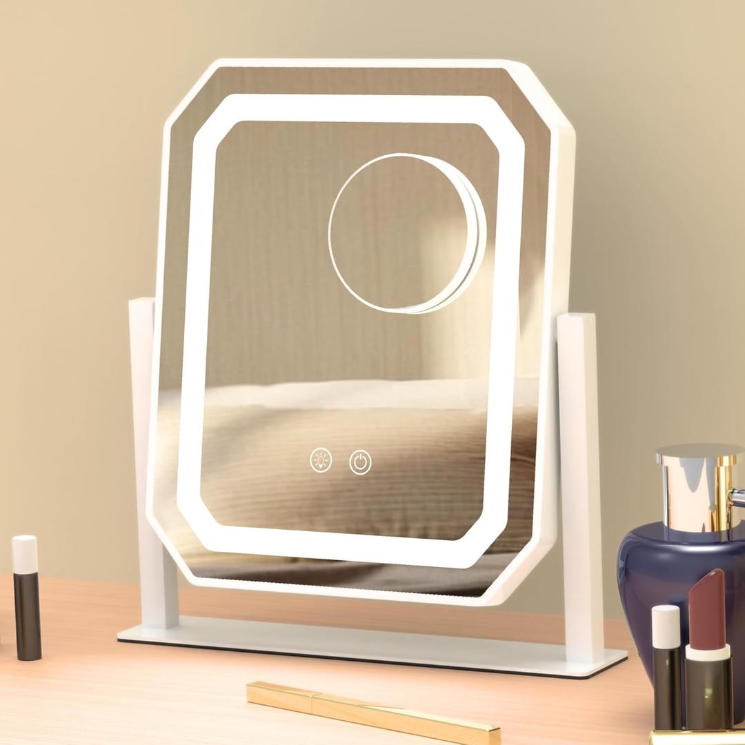 Lighted Makeup Mirror, Hollywood Vanity Mirror with Lights, 3 Color Lighting Modes, Detachable 5X Magnification Mirror, Smart Touch Control, 360Rotation (12in. White) Title Generator Brand