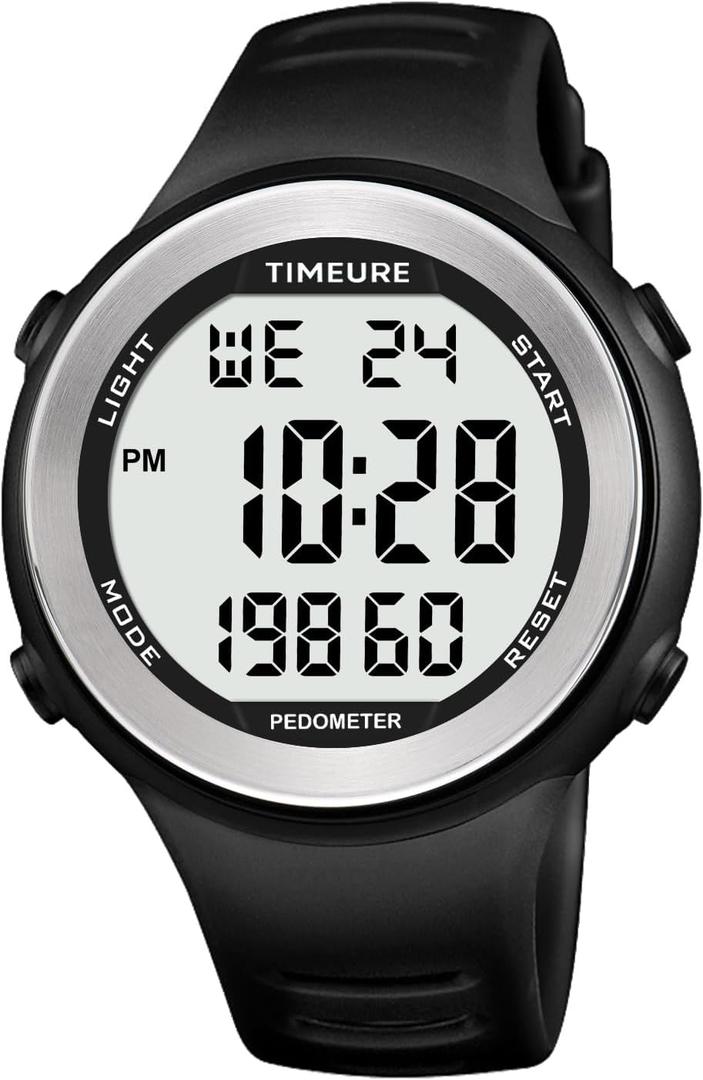 Mens Pedometer Watch for Walking Step Counter Watch No Charging, No App Connection, with EL Backlight. Simple, Practical Choice for Mobile-Free Fitness Enthusiasts TIMEURE-2308 (black)