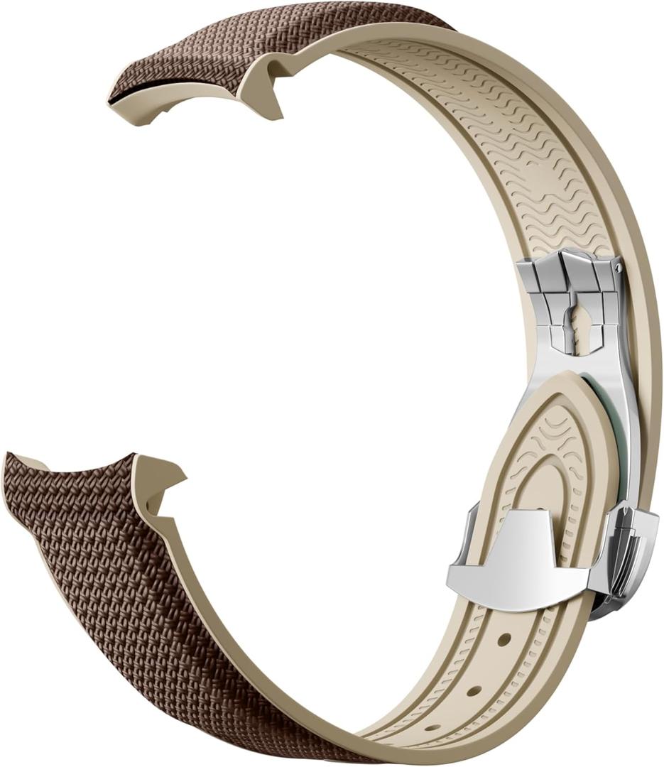 Curved End Rubber Strap Compatible with Omega X Swatch Moonswatch Speedmaster and more 20mm WatchSwatch Omega Moonswatch Speedmaster Watch Replacement Band Deployment Buckle Men Women (Brown)