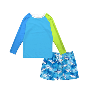 Boys Long Sleeve Rash Guard Swimsuit Kids 2-Pieces Bathing Suits Set, Size 6 Y