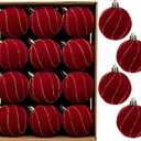 24PCS Velvet Christmas Ball Ornaments Set, 2.36" Shatterproof Baubles for Christmas Tree Decorations, Gold-Lined Hanging Baubles with Velvet Finish for Thanksgiving Holiday Party Dcor, Red