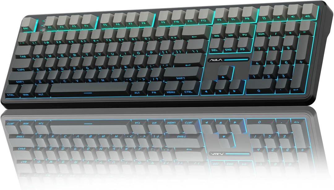 AULA F108 Wireless Mechanical Keyboard, Full Size Gaming Keyboard with Number Pad, Side Printed PBT Keycaps, Pre-lubed Switches, RGB Backlit, Hot Swappable Creamy Sounding Computer Keyboards, 108 keys (No Knob-Gradient Black)