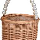Wicker Rattan Flower Girl Basket,Pearl Handle Flower Basket,Flower Girl Basket for Wedding and Home Decorations. (4)
