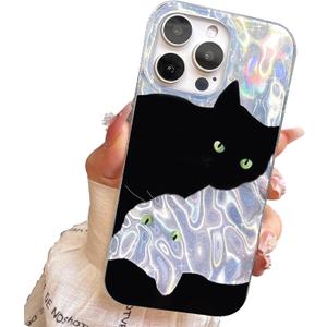 Compact Case for iPhone 14 Pro Shiny cat Design,Cute Sparkle Bling Soft Slim TPU Shockproof Protective Bumper Phone Cases Cover for Women Girls Aesthetic Glitter Black