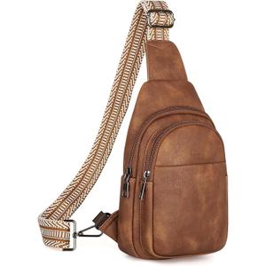 Sling Bag for Women, Crossbody Bags Purse for Women Trendy Vegan Leather Chest Bag with Adjustable Guitar Strap (Mocha Brown)