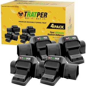 TRATPER Rat and Chipmunk Traps. Prevents Accidental Triggering with Dual Tunneled Design. Covered Snap Traps for Humane Kill, Reusable, Pest Control for Rats, Indoor & Outdoor Use. 4 Pack