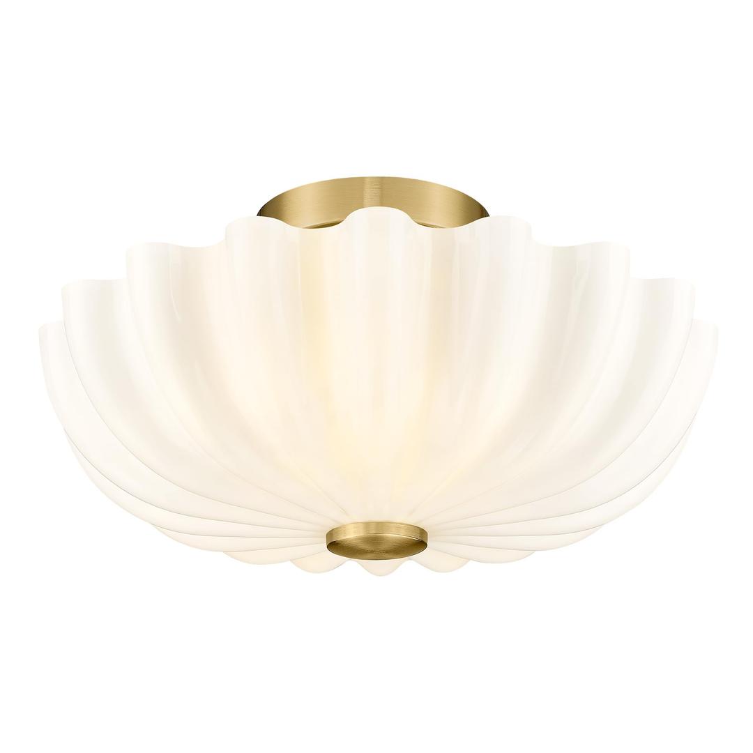 Gold Ceiling Light Fixture, HWH 2-Light Flush Mount Ceiling Light Fixture with Scalloped Milk White Glass, Brushed Gold Finish, Modern Ceiling Light for Kitchen, 5HJX111F-S BG-MW