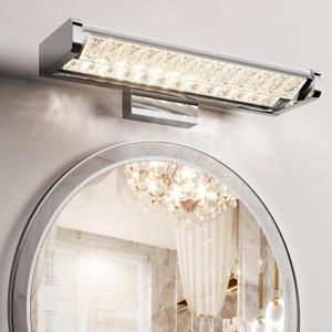 JACKYLED Bathroom Light Fixtures, Chrome Crystal Glass Vanity Lighting Fixtures Over Mirror, 2 Swivel Bars 360 Adjustable White Lights, 24W LED 3 Light Colors