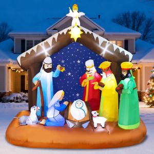 Christmas Inflatable Nativity Scene Outdoor - Christmas Inflatables Outdoor Blow Up Yard Decorations Jesus Nativity Sets with Built-in LED Lights for Garden Yard Lawn Xmas Decor, 7 x 7FT