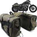 NICECNC Motorcycle Saddlebags Vintage Oil Waxed Canvas Leather, 30L Throw Over Saddle Bags Side Luggage Bags for Men Women Camping, Compatible with Harley, Honda, Suzuki, Yamaha, Adventure, Green