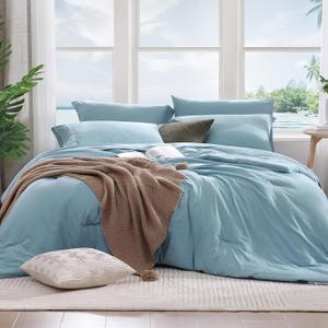 WRENSONG Full Size Comforter Sets- 7 Pieces Soft Blue Bed in a Bag with Fitted Sheet, Flat Sheet, 2 Pillow Shams, 2 Pillowcases, Warm Bedding Sets for All Season, Full (80"*90")