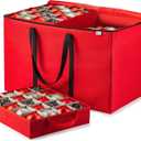 ZOBER Christmas Ornament Storage Box - Stores 200 3" Ornaments with Individual Trays - Tear Proof 600D Oxford Fabric - ornament organizer storage box (Red, 200-3" Ornaments)
