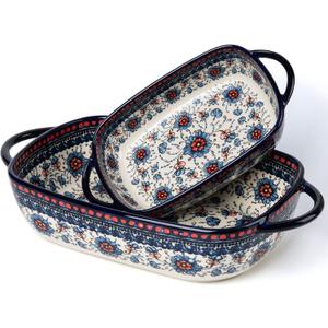 ONECCI Baking Dish Ceramic Baking Pan Blue Casserole Dish Rectangular Baking Set 2pcs Bakeware Sets Single Serving Size Lasagna Pan Baking Dishes for oven (Blue plasma grass)