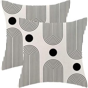 Boho Mid Century Pillow Covers 24x24 Inch Set of 2, Abstract Simple Black and White Stripe Decorative Throw Pillowcase Boho Stripe Outdoor Cushion Cover for Sofa Couch Living Room Bed Decor