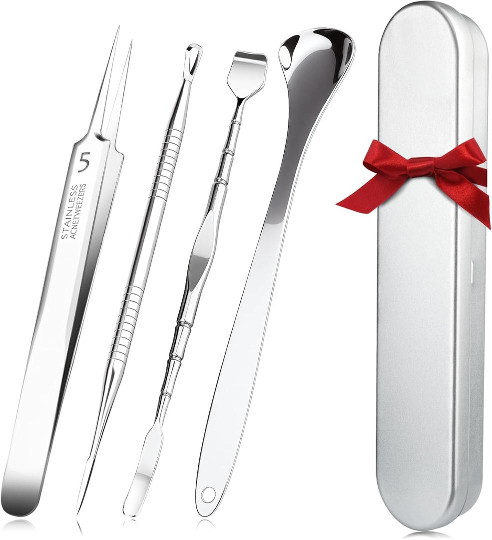 3 x Professional Blackhead Remover Pimple Popper Tools Kit, Pore Prep Scraper, Precision Nose Blackhead Extractor Tweezers, Black Head Removal for Face Acne, Whitehead Popping Extractor, Blemish Comedone