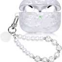 Cute Case for Airpods Pro with Pearl Keychain Lanyard Cover Compatible with AirPod Pro (2019) 1st Generation Shell for Women (White)