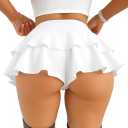 Women Sexy Booty Shorts Ruffle Rave Cheeky Skorts (Small, White)