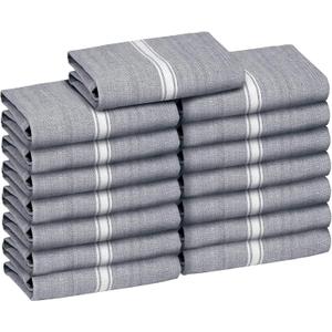 Zeppoli Classic Kitchen Towels - 15 Pack 100% Natural Cotton Towel Set, Reusable Wash Cloths, Absorbent Dish Towels, Machine Washable Hand Towels, Kitchen Essentials - 14 by 25 - Black (Textured Grey)