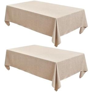 Fitable Faux Linen Beige Table Clothes Rectangle 60 x 120 Inch - 2 Pack Neutral Tablecloths for Standard 8-Seater Rectangular Dining Table(5 ft ?2.5 ft) for Dining, Party, Farmhouse, Banquet, Buffet