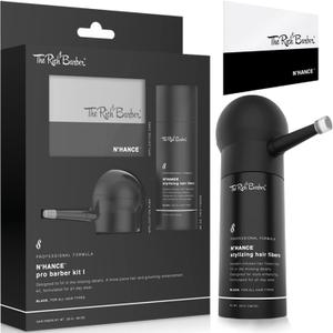 The Rich Barber N'Hance Pro Barber Kit I  Professional 3in1 Hair & Beard Styling Set  KeratinInfused Hair Building Fibers, Applicator Pump, Application Card  Hairline Enhancer & Volumizing Spray