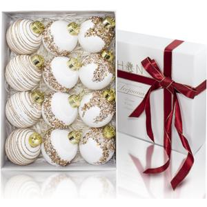 Satin Christmas Balls Ornaments, Silk Christmas Hanging Ball Decorations, 12Pcs 3.15" Luxury Vintage Christmas Tree Decor for Xmas Holiday Wedding Party, Package (White)