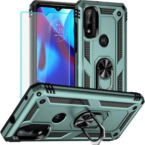 for Moto G Pure Phone Case, Moto G Power 2022 Case with HD Screen Protector, Military Grade Protective Cases with Ring for Moto G Pure (Dark Green)