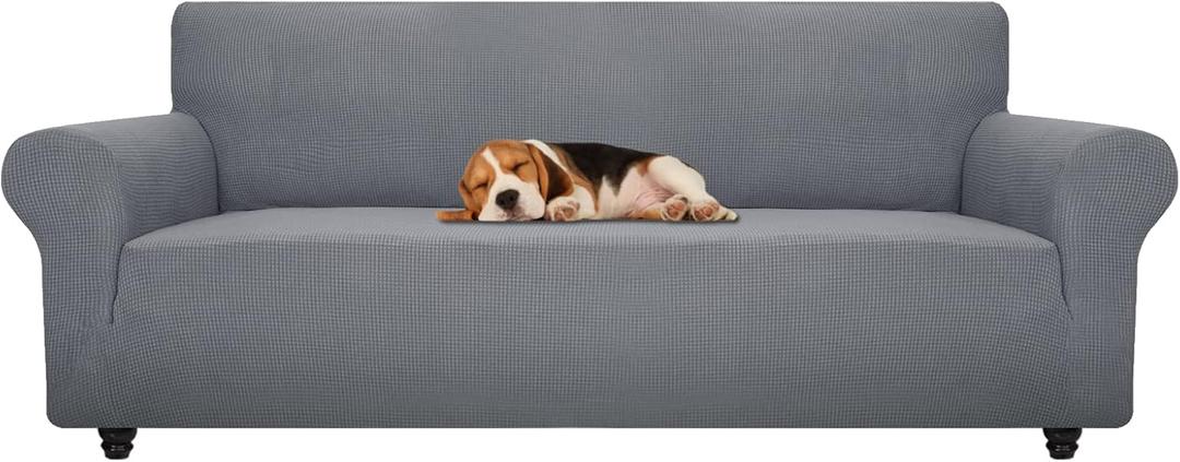 ZNSAYOTX Stretch Oversized Couch Cover Universal Sofa Covers for Living Room Dogs Pet Furniture Protector Spandex Extra Large Sofa Slipcovers with Anti Slip Foam Sticks (Light Grey, XL Sofa)