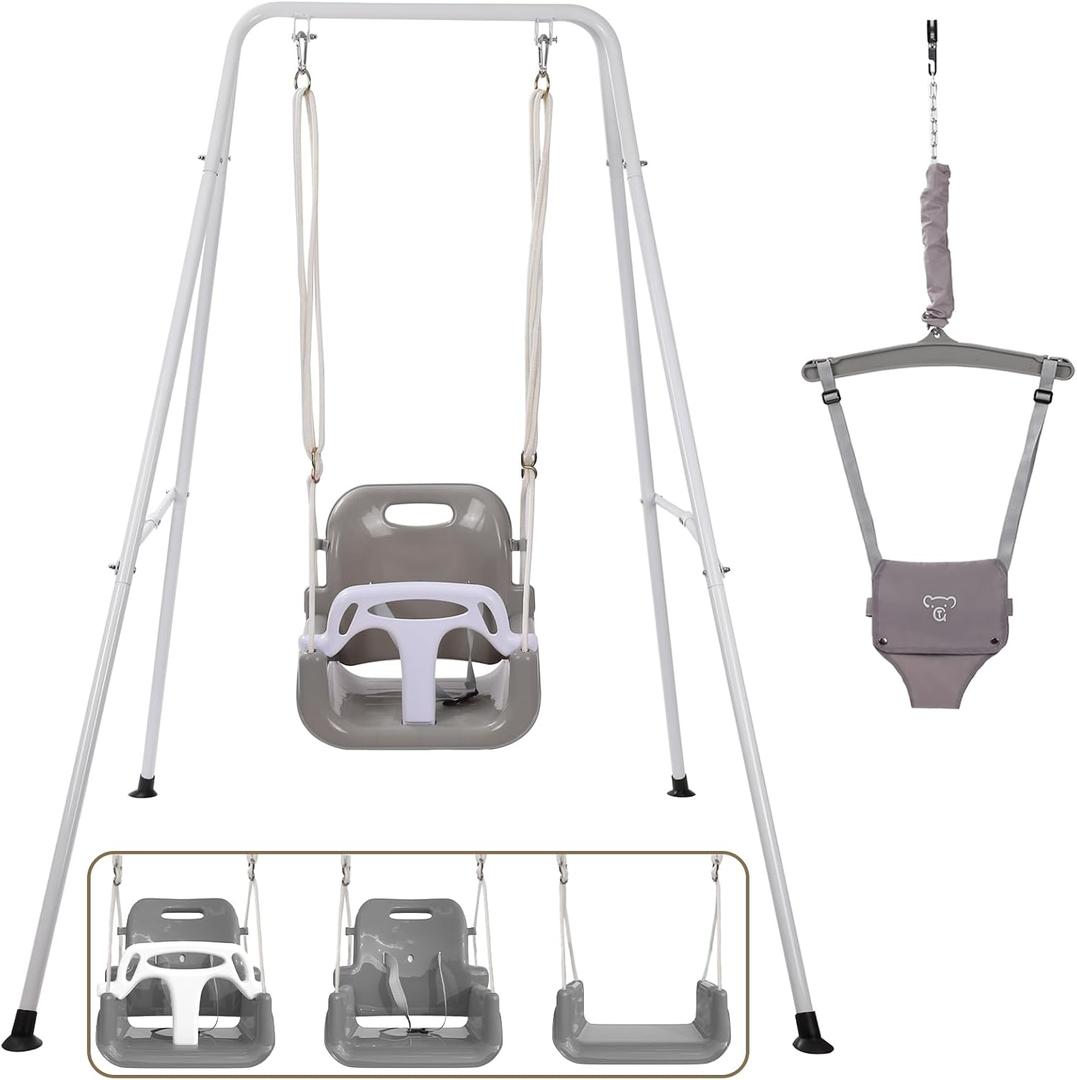 2 in 1 Toddler Swing Jumper, Swing Set for Indoor/Outdoor, Baby Jumpers and Bouncers, Easy to Assemble & Store, Suitable for Children 6 Months and OlderBlack