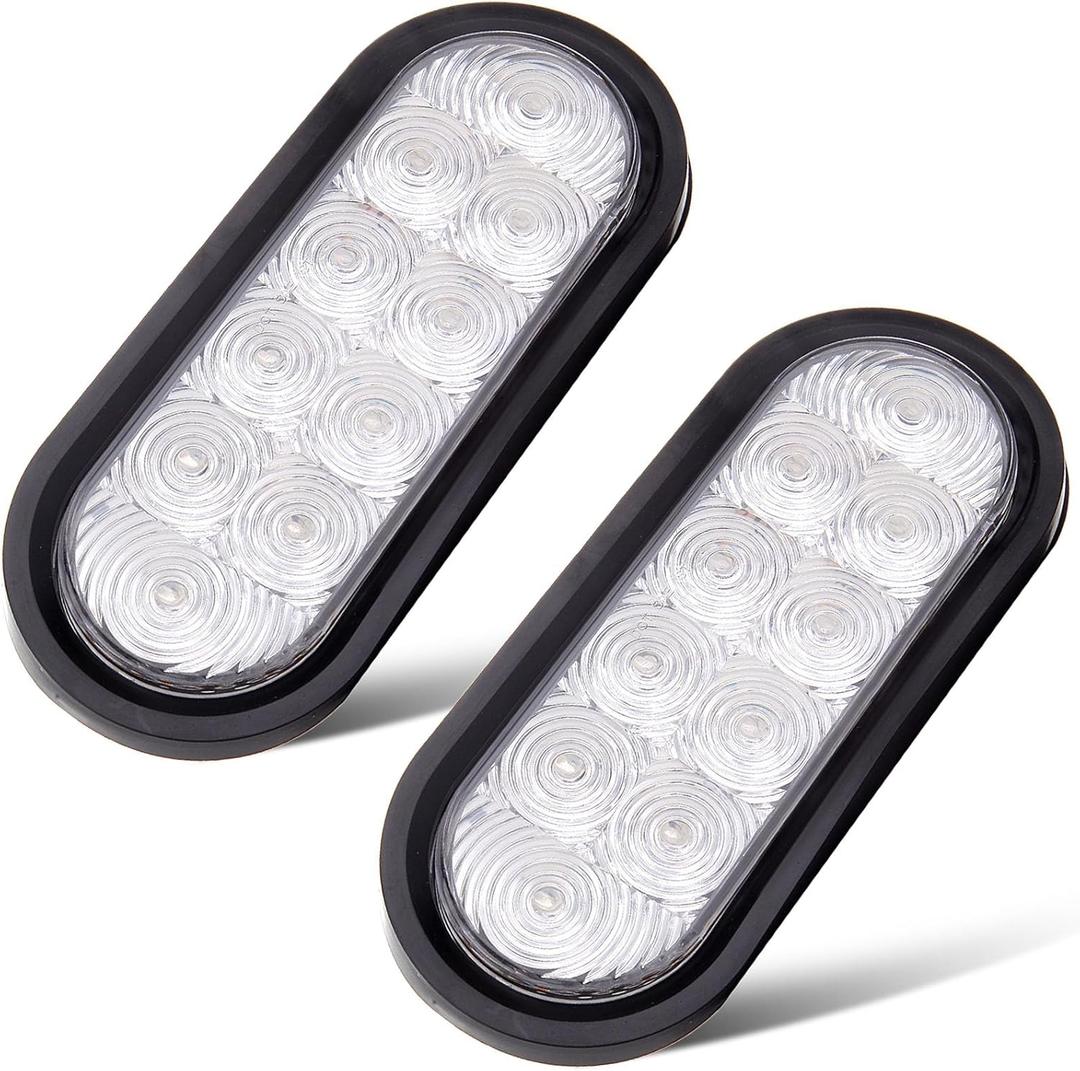 2x 6 Oval Clear LED Trailer Tail Lights 10LED Waterproof Turn Signals Trailer Lights w/Grommet Plug for Truck RV Boat Bus Lorry Camper Van Caravan