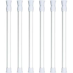 6 Pack Cupboard Bars Tension Rod Spring Extendable Curtain Rods White Adjustable Tensions Rods for Shower Closet Bathroom Kitchen Cupboard Wardrobe Bookshelf DIY Projects (9.8 to 15.7 Inches)