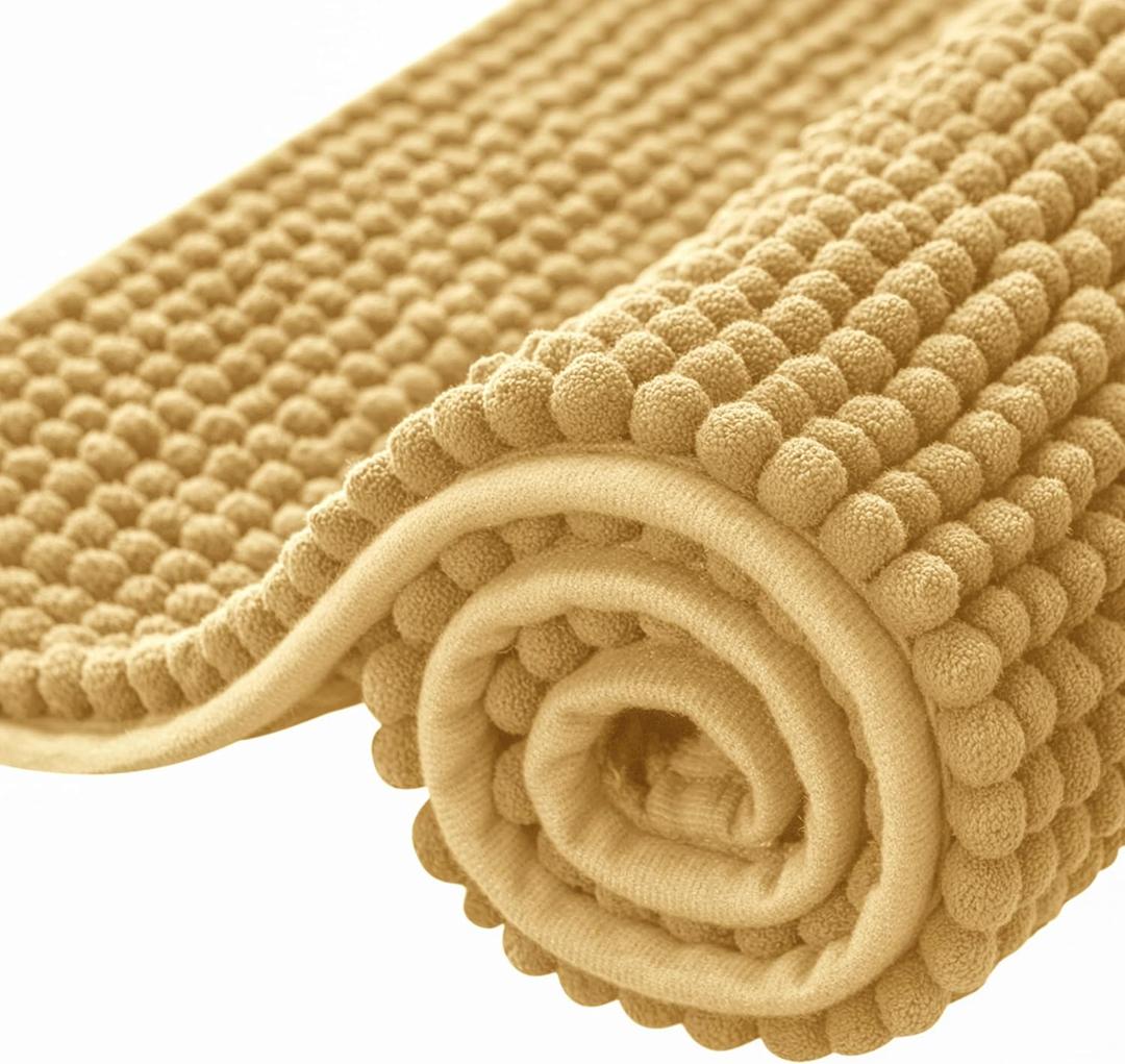 SUBRTEX Bathroom Rugs Chenille Bath Rug, Soft Short Plush Bath Mat, Water Absorbent Shower Mat, Quick Dry Machine Washable(Yellow, 20" x 32")