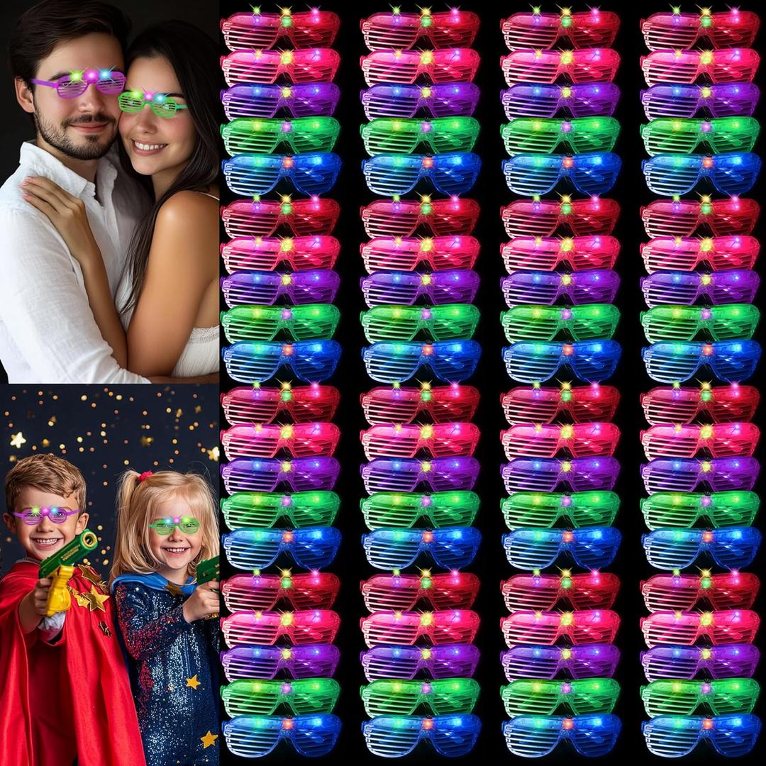 80 Pack Glow Glasses,LED Light Up Glasses,Glow in The Dark Glasses,Neon party decoration,Rave neon Flashing Party For Birthday Mardi Gras New Year's Eve Party Decoration,Suitable For Kids/Adults