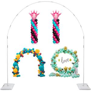 Balloon Arch Stand, 7.5ft Large Round Backdrop Frame, Adjustable Half Circle Arch, 2 set Reusable Metal Ballon Column Kit with Base 3IN1 for Birthday, Wedding, Graduation, Shower Party