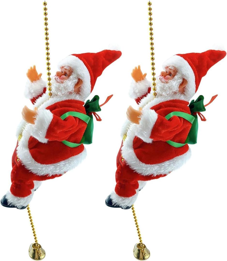 Electric Santa Climbing Rope Decoration - 2PCS Funny Musical Christmas Tree Ornament, Hanging Doll Toy for Party Home Door